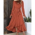 thumbnail image 4 of FreshPretty Womens Boho Cocktail Maxi Dress Fall Fashion V Neck Long Sleeve Swiss Dot Flowy Slit Wedding Guest Dresses, 4 of 6
