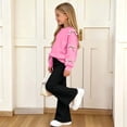 thumbnail image 5 of Ixbnca Girls 2PCS Outfits Bow Long Sleeve Sweatshirts Pull on Flare Pants Lounge Clothes Size 5-15 Years, 5 of 7