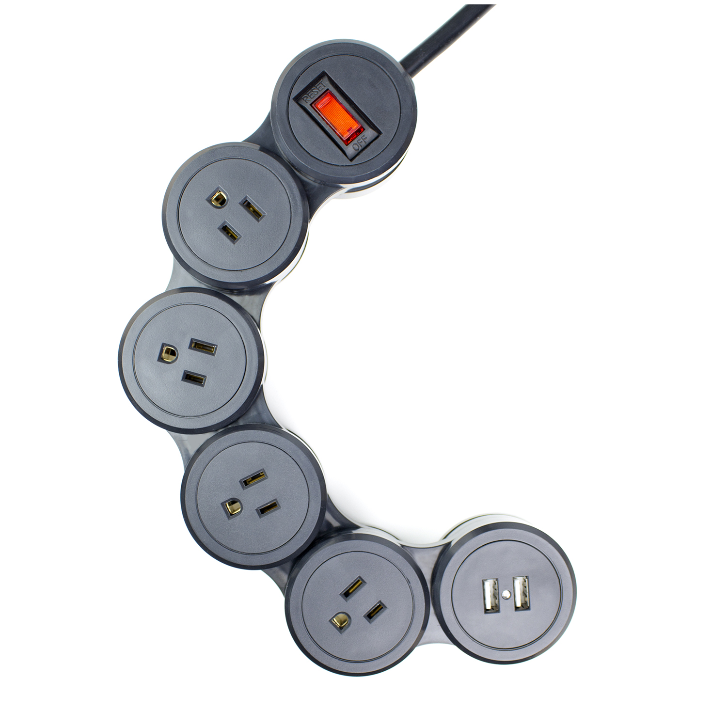 Globe Electric Flexigon 6ft Black Surge Protector Power Strip, 78373