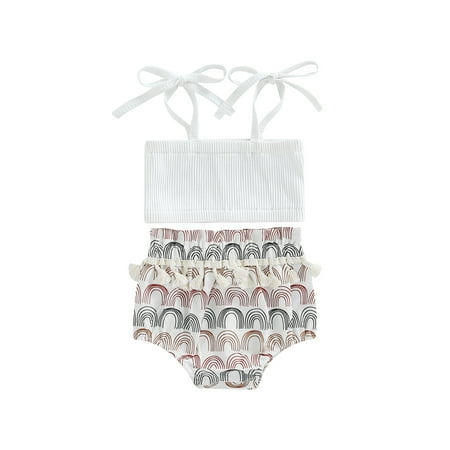 

Nokpsedcb Infant Baby Girls 2Pcs Outfits Suit Sleeveless Suspender Ribbed Tube Tops + Tassel Rainbow Print Shorts White 3-6 Months