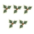 thumbnail image 2 of 5 piezas de adornos de bayas falsas de hojas de Navidad, manualidades, flores con hojas para decoración artesanal de árboles de Navidad , oro, 2 of 8