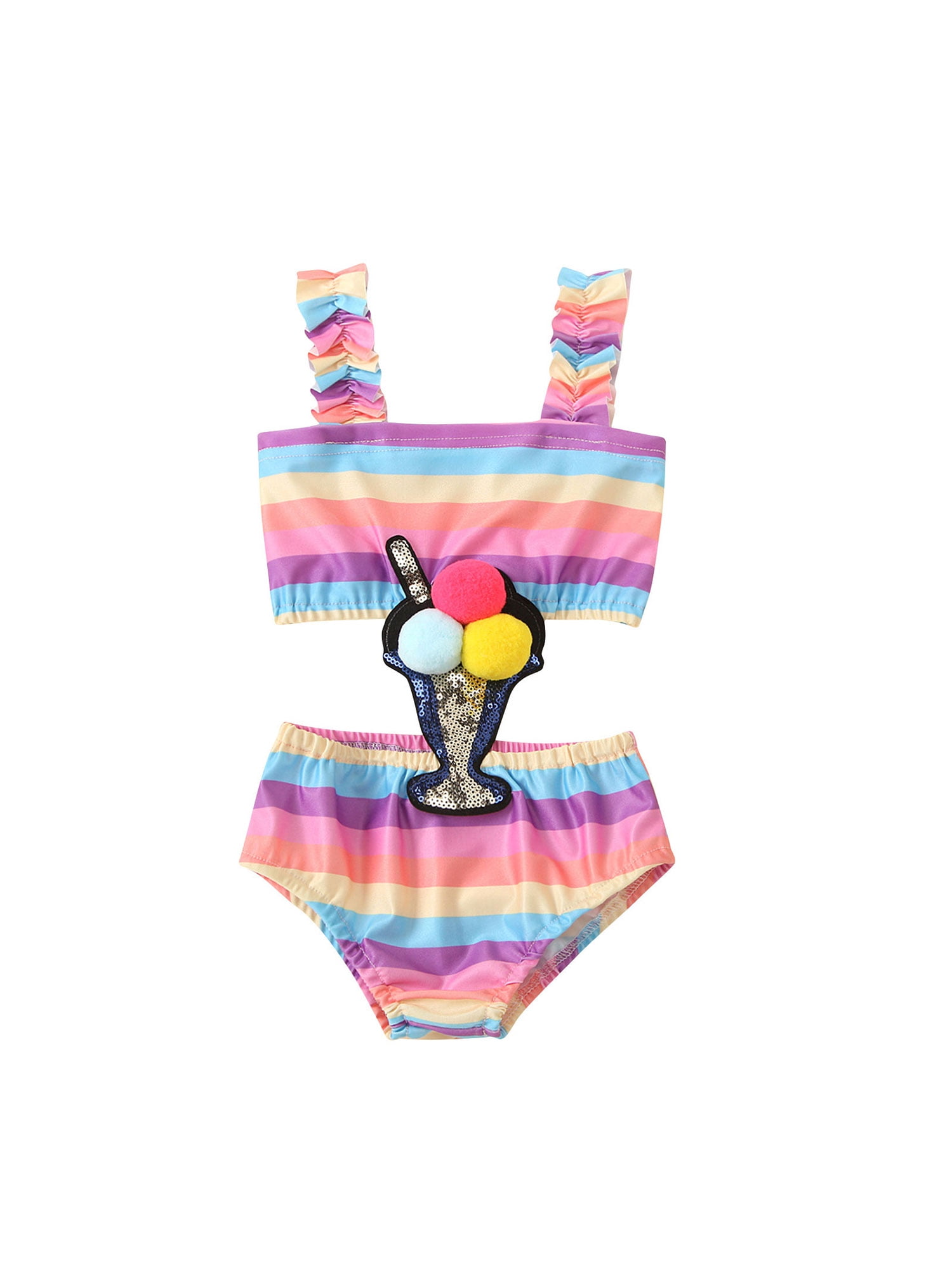 Toddler Kids Baby Girls Stripe Rainbow Bikini Swimwear Swimsuit Beachwear Romper 