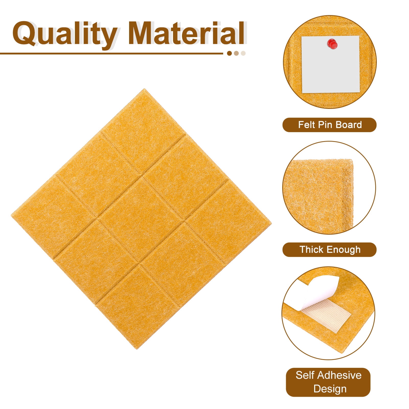 Uxcell 12" x 12" Felt Wall Tile, 6 Pack Felt Wall Tiles Bulletin Board with 20 Safe Removable Adhesive Tabs Cork Boards for Walls Home Office Photos, Orange Yellow