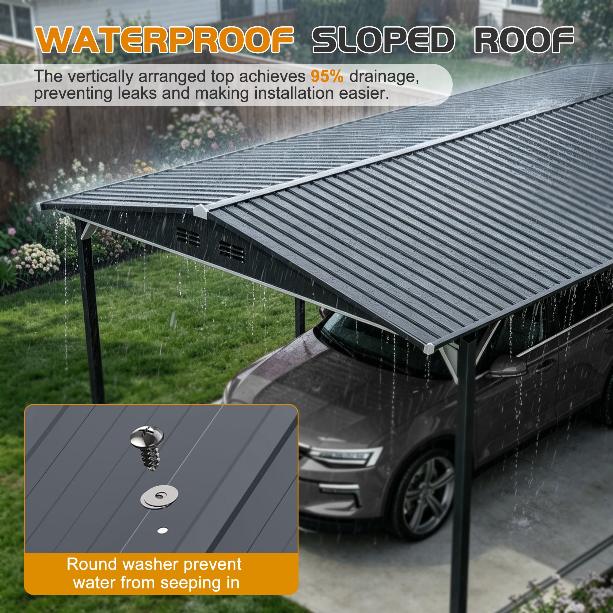 DTTRA 12x23 FT Metal Carport and Storage Shed Combo, Heavy Duty Steel Garage Shelter with Sliding Door, UV Panel, Air Vents & Sloped Roof for Car, Boat and Tractor, Gray