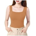 thumbnail image 2 of Women's Square Neck Wide Strap Tank Top Built in Bra Solid Color Basic Tops Going Out Shirt Slim Fit Summer Outdoor Wearing Coffee,Size M, 2 of 7