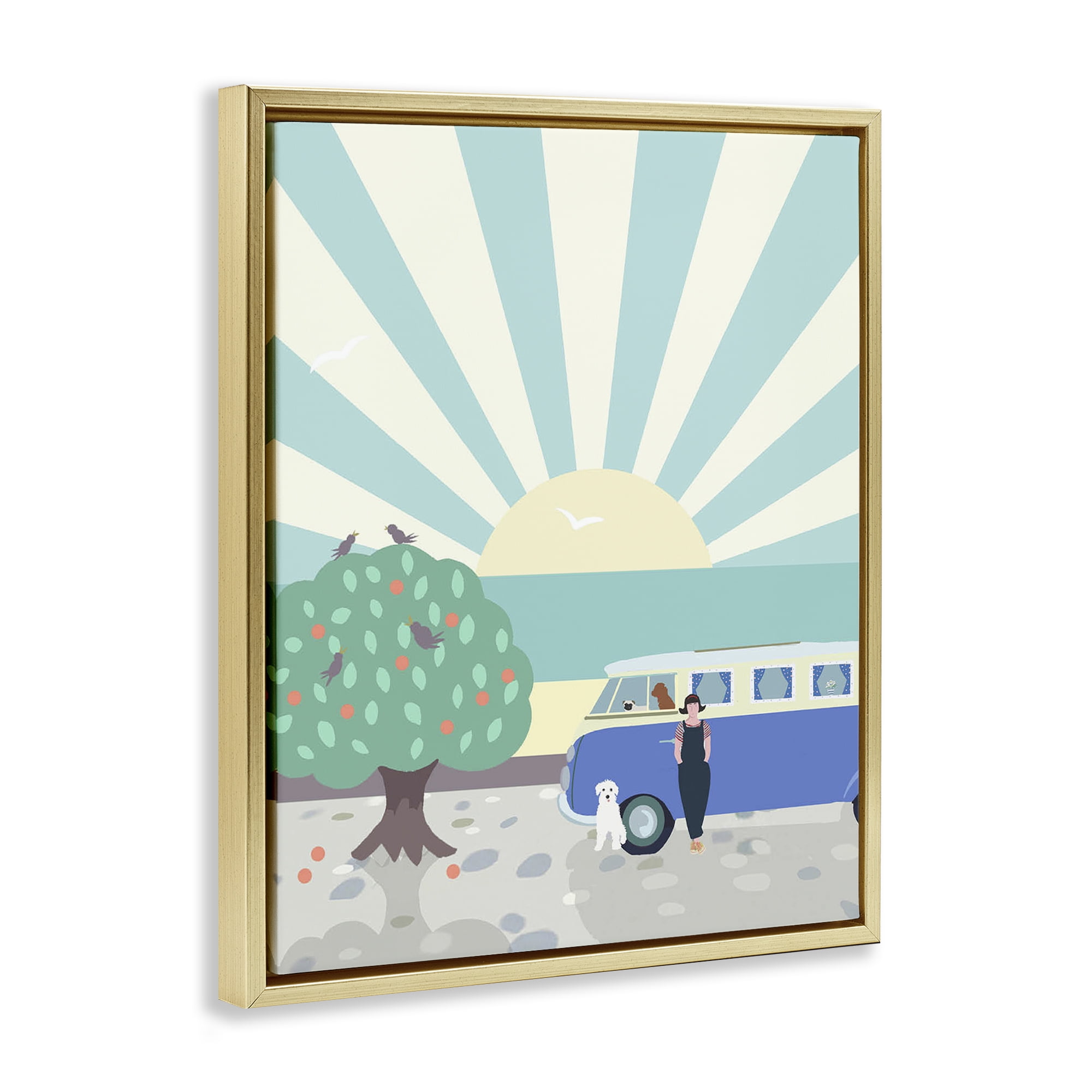 Stupell Industries Road Trip Stop Nautical & Beach Painting Gold Floater Framed Canvas Art Print Wall Art, 17 x 21
