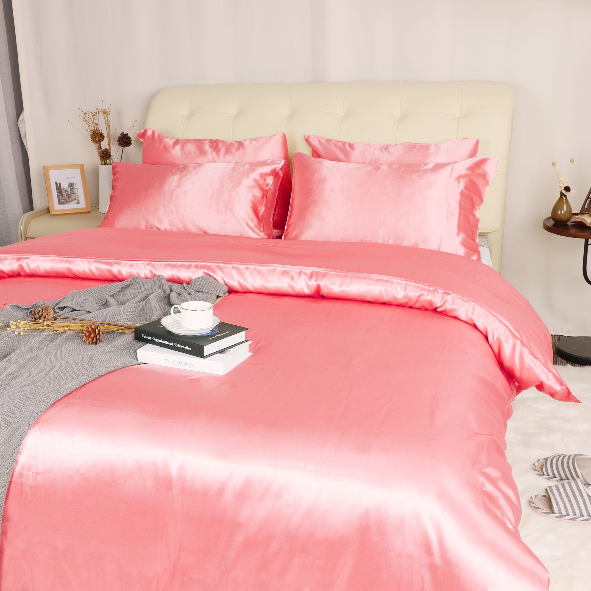Collection 3 Piece Bridal Satin Silk Solid Color Duvet Cover Set