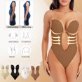 thumbnail image 2 of Elainilye Fashion Body Suits for Womens Tummy Control Bodysuit Chest Cushion Comfortable Hollow Out Bra Underwear,Brown, 2 of 7