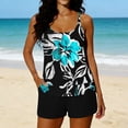 thumbnail image 1 of Tankini de playa deportivo con estampado de moda para mujer, tirantes finos ajustables, traje de baño de dos piezas con abertura y shorts de baño con bolsillo, traje de baño de poliéster para mujer., 1 of 5