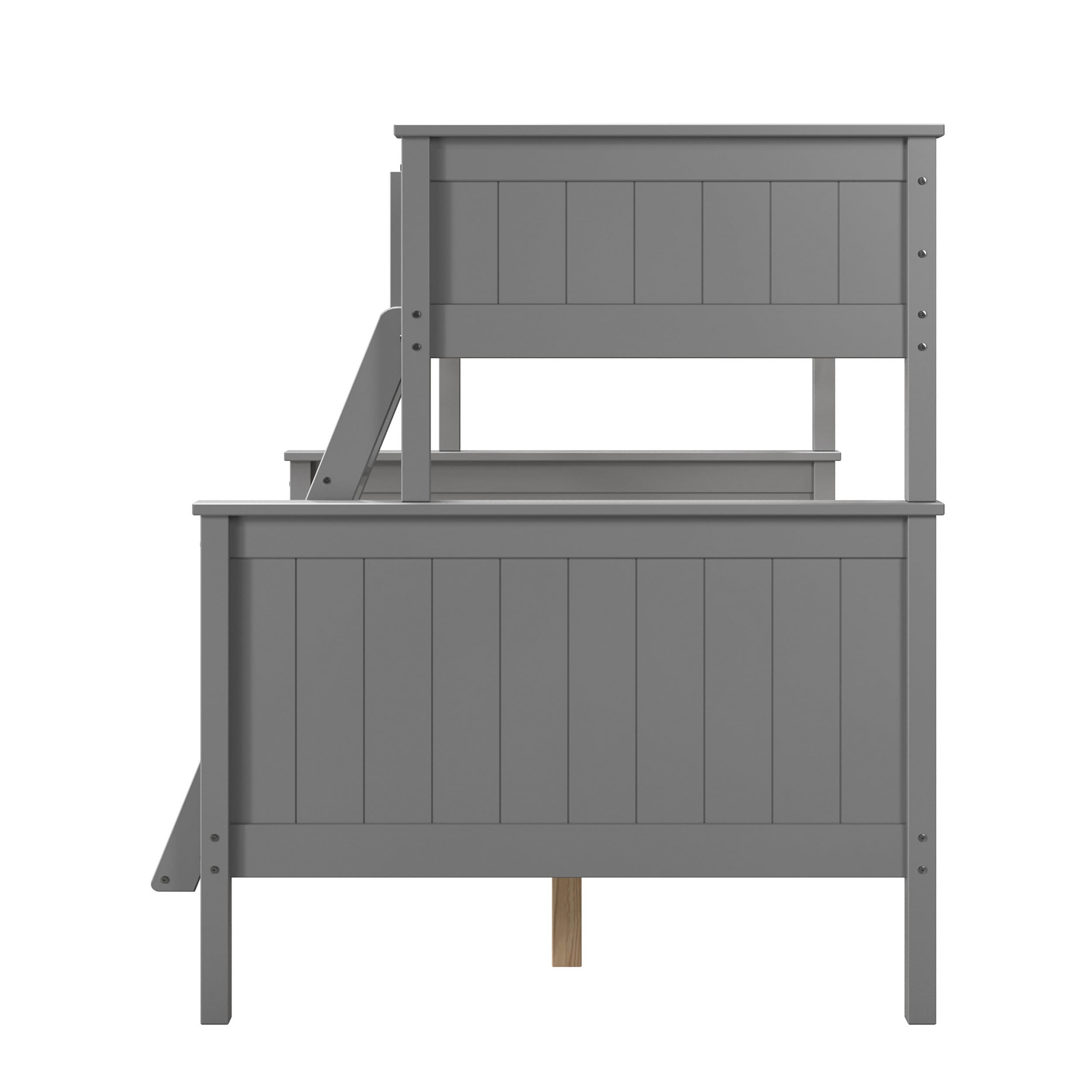 Linon Brigitte Kids Wood Twin over Full Convertible Bunk Bed with Built-in Ladder, Gray