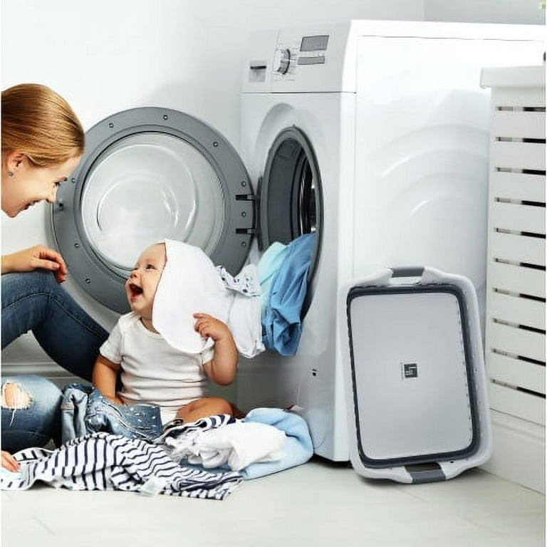 Pop & Load White and Gray Collapsible Plastic and Rubber Laundry