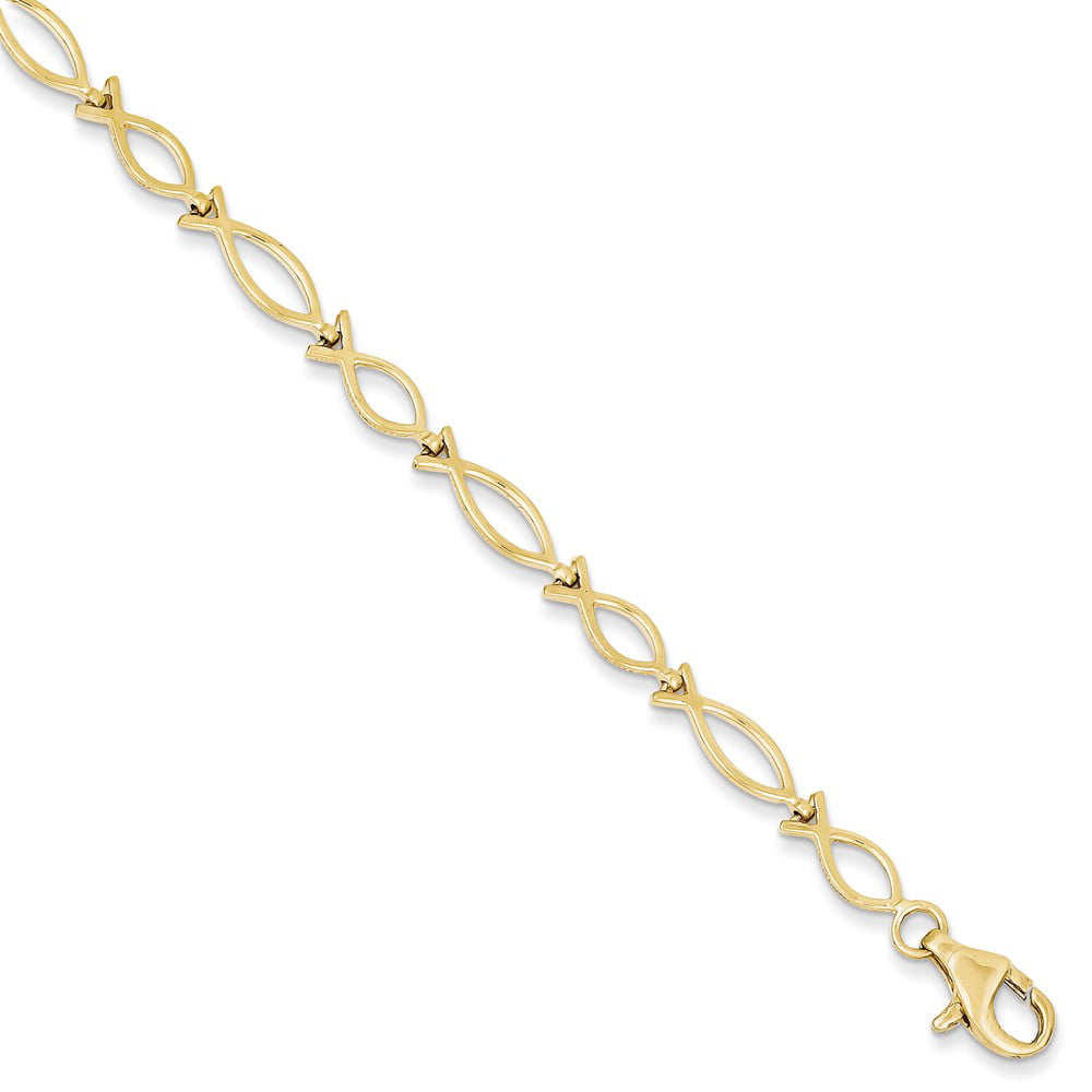 10K Yellow Gold bracelet Fancy 7 in 5 mm Solid Polished Religious Fish 