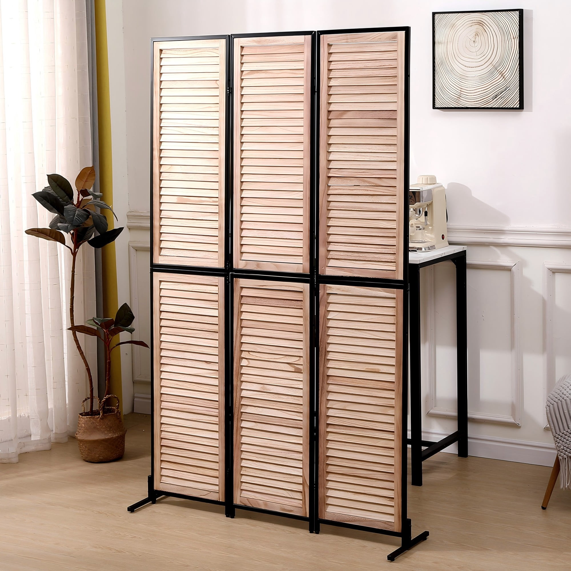 3 Panel 5.9 FT Wooden Room Dividers Folding Privacy Screen Free Standing Room Separation Indoor Wall  Partition Screen for Home Office Bedroom Bathroom, Wood