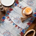 thumbnail image 3 of Independence Day Gnomes Table Runner 72 Inches, Red Blue Floral Gray Wood Bed Runner Dresser Scarves Tabletop for Indoor Outdoor Parties/Ceremony/Banquet, 14" x 72", 3 of 9