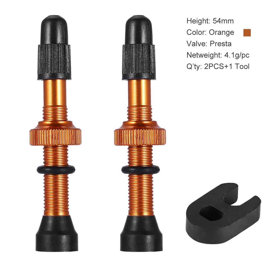 2Pcs Bicycle Tire Valves Bike Stem Alloy Core Tubeless Mountain Road Bike Vacuum Nozzle, Orange