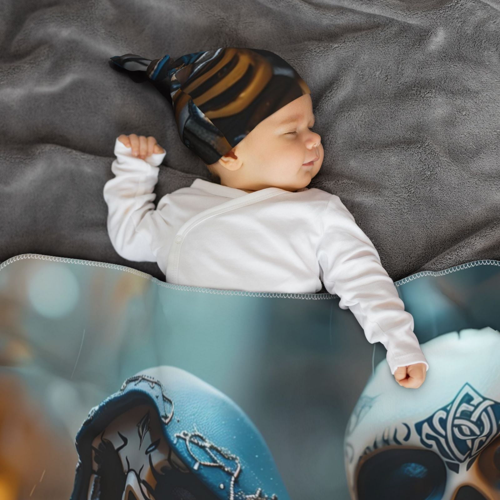 Naloa Cute Skeletons Figurines Baby Swaddle Blanket and Headband Set, Newborn Receiving Blanket Swaddle Wrap