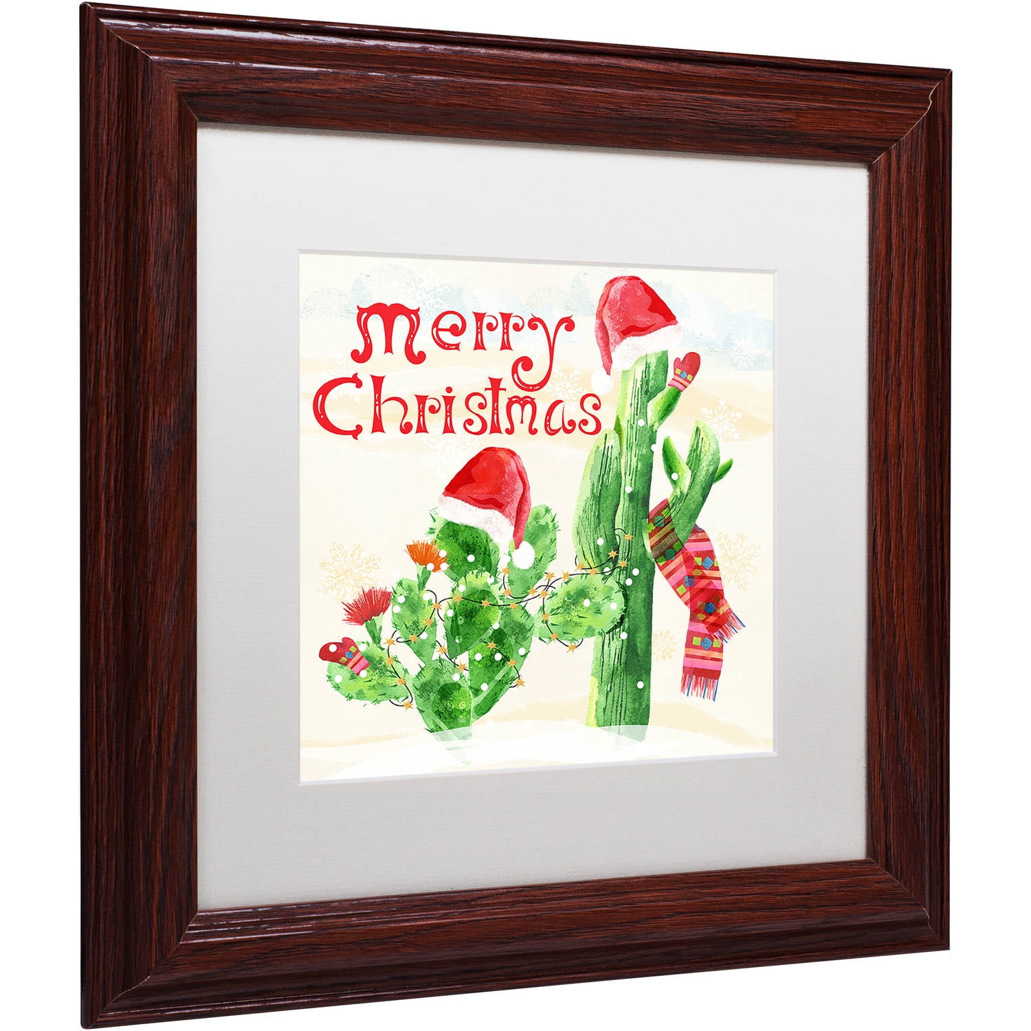 Trademark Fine Art "Xmas Cactus" Canvas Art by Lisa Powell Braun, White Matte, Wood Frame