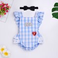 thumbnail image 5 of IBTOM CASTLE Baby Girl 1st Birthday Outfit Summer Vintage Plaid Romper with Headband for Cake Smash Photo Shoot 12-18 Months Blue, 5 of 8