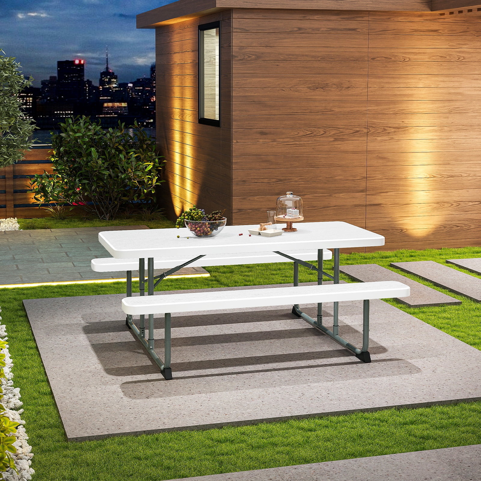 Fenbeli Folding Picnic Table Set 6ft Outdoor Picnic Table with Benches for Camping, BBQ, and Patio Use, White