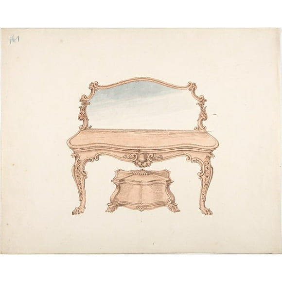 Design for a Mirrored Dressing Table with Baroque Ornament, and a Casket Poster Print by Anonymous, British, 19th century (18 x 24)