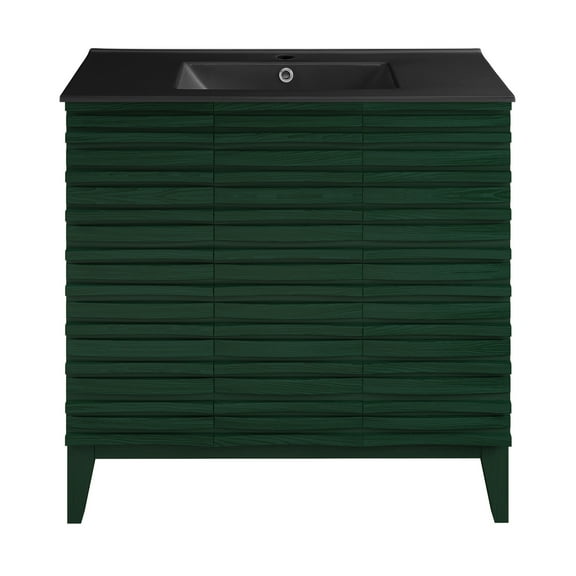 Cascade 36" Freestanding Bathroom Vanity in Green Oak with Black Sink Top