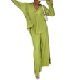 thumbnail image 3 of Liacowi Women Juniors Pleated 2 Piece Pants Set Casual Loose Button Shirt Blouse Top Long Wide Leg Palazzo Pants Loungewear, 3 of 9