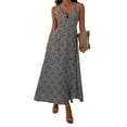 thumbnail image 1 of Vestido casual con cuello en V profundo para mujer, vestido largo con estampado floral sin espalda y abertura para fiesta en la playa, negro, XL, 1 of 6