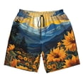 thumbnail image 2 of Honeii's Elegant Sunset Sunflower Print Men's Casual Shorts with Drawstring，Swim Trunks Quick Dry Beach Shorts, 2 of 5