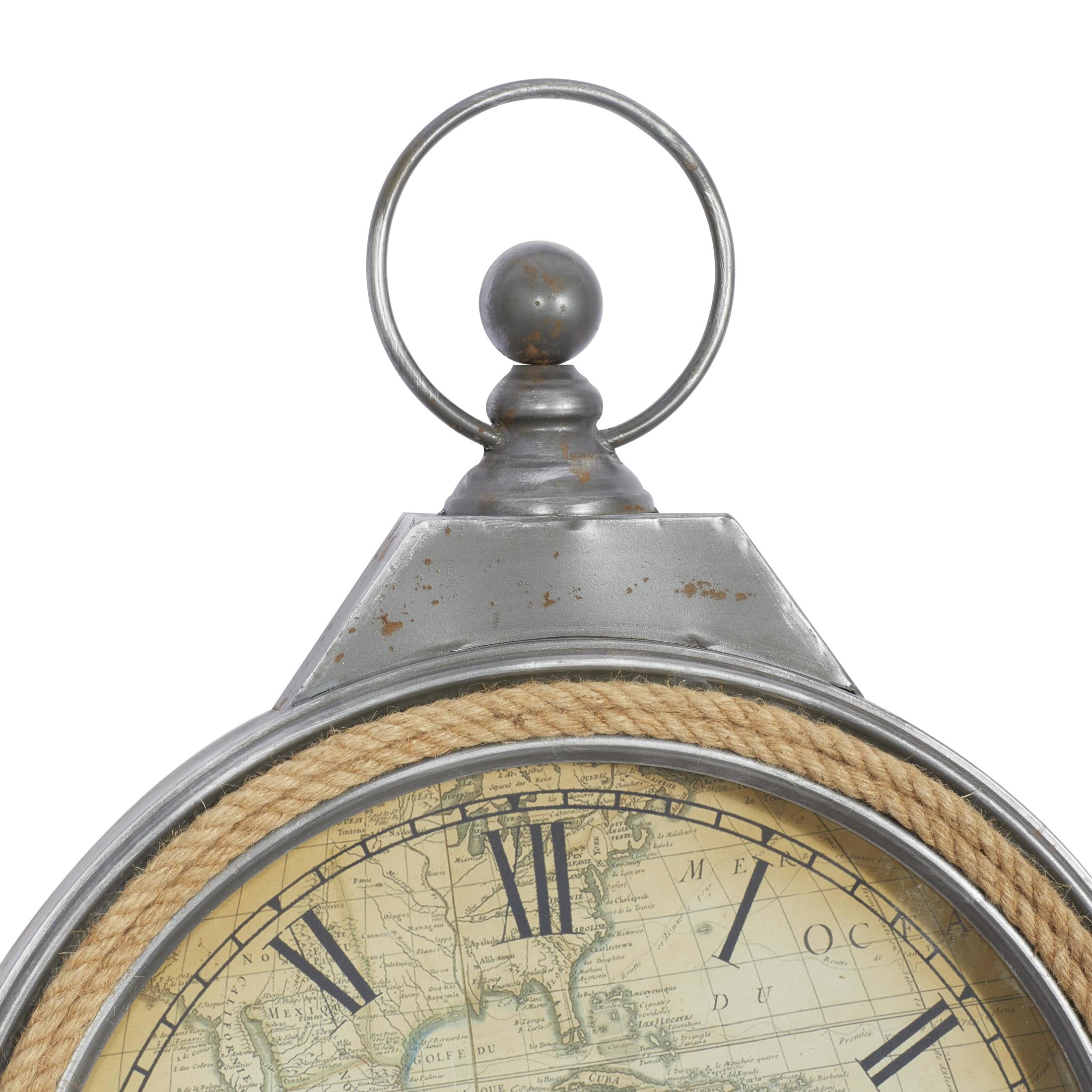 DecMode 21" Gray Metal Finial Pocket Watch Style Wall Clock with Rope Accent