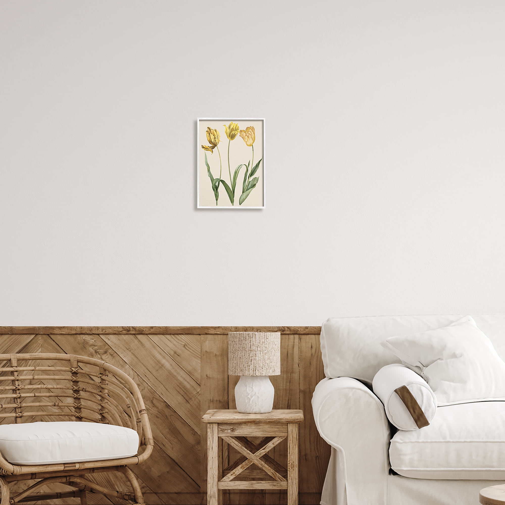 Stupell Industries Three Tulip Sprigs Botanical & Floral Painting White Framed Art Print Wall Art, 11 x 14