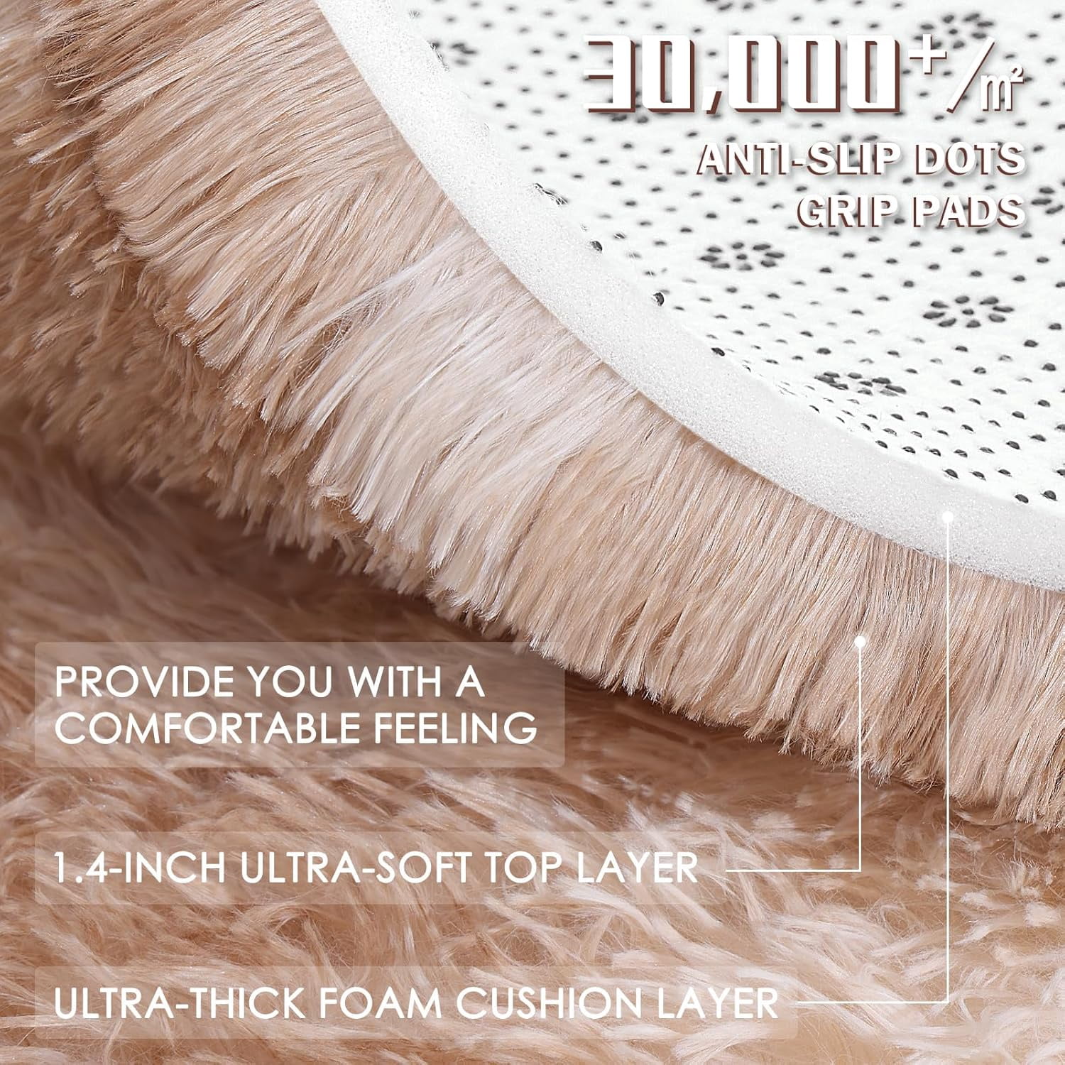 Buganda Soft Shag Area Rug, Washable Non-Slip Rug for Living Room Bedroom, Modern Decor Carpet, 8'X10', Beige