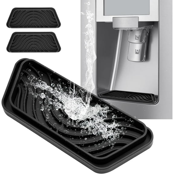 Refrigerator Drip Catcher, Refrigerator Drip Tray For Water Tray,Fridge Water Dispenser Drip Tray Prevents Water Splashes,Non-slip Silicone Dispenser Drip Collector for Ge Samsung -2 PCS Black
