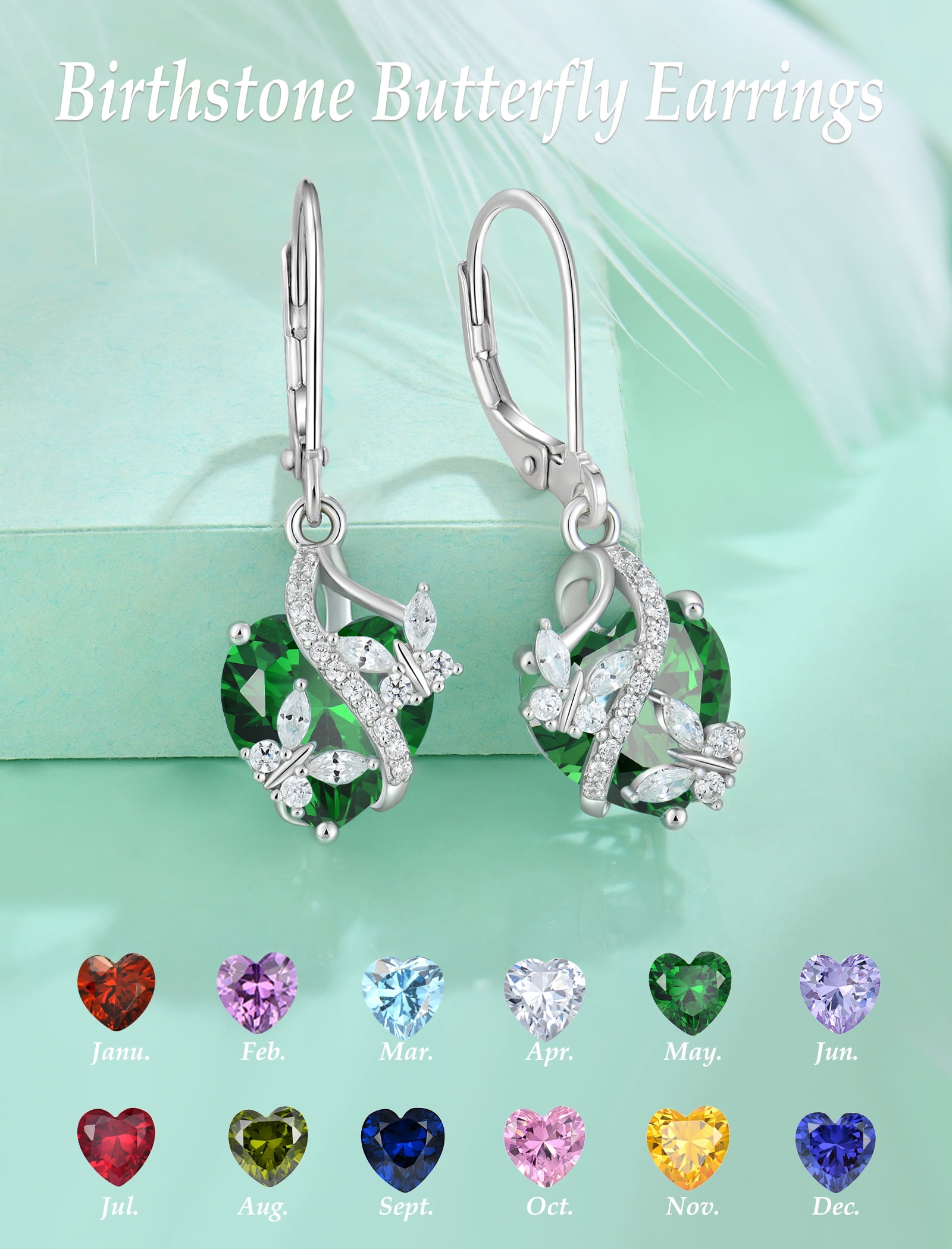 VESITIM 925 Sterling Silver Butterfly Dangle Earrings for Women May Birthstone Emerald Butterfly Earrings Jewelry Gift