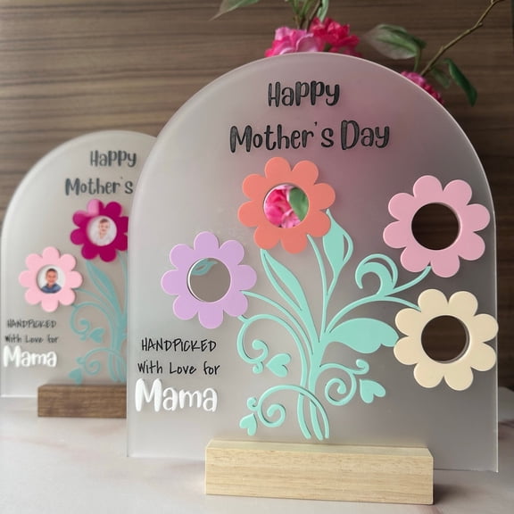 Flower Bouquet Frame For Mom, Mother's Day Gift, Handpicked With Love, Custom Gift for Mom, Acrylic Photo Frame, Gift for Mom, Mothers Day