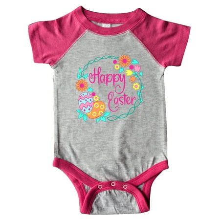 

Inktastic Happy Easter Wreath with Pastel Eggs and Flowers Gift Baby Boy or Baby Girl Bodysuit