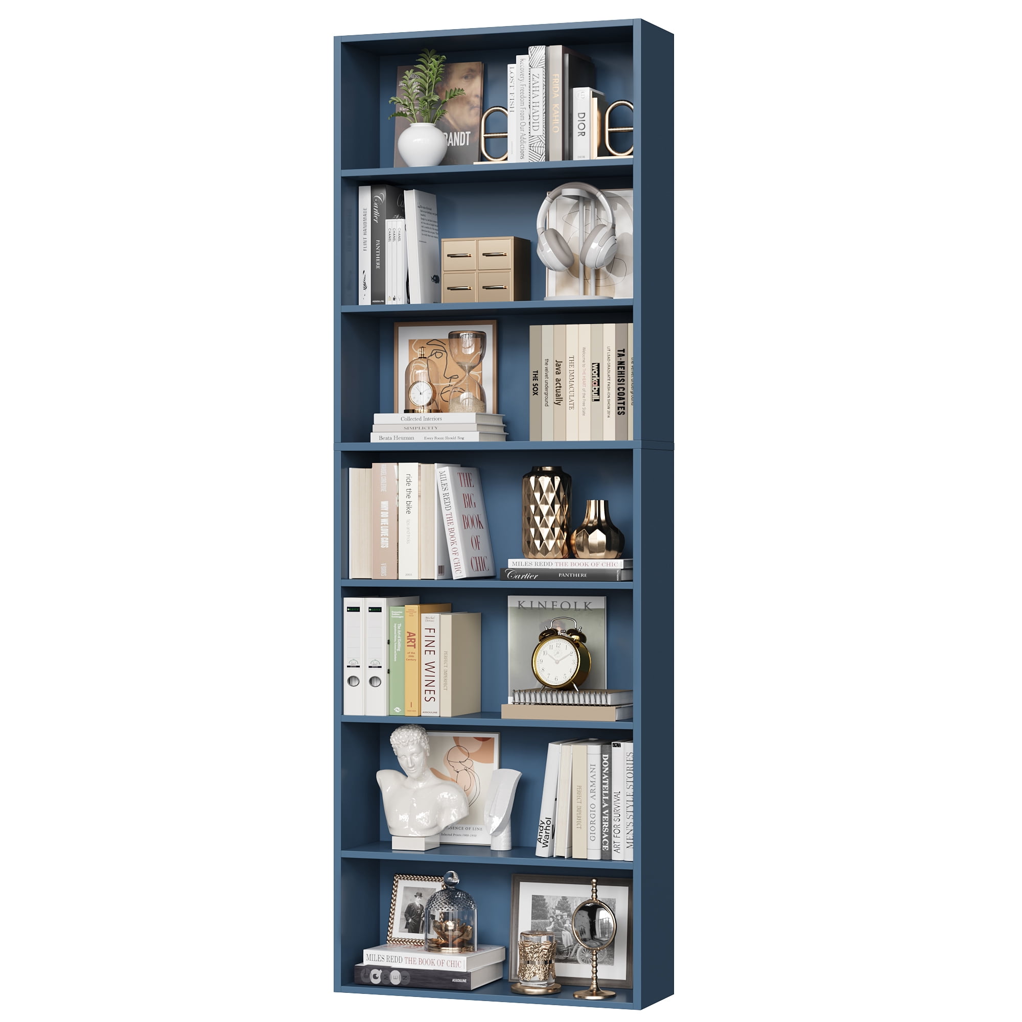Homfa 82" Tall Bookcases Set of 2, Freestanding Display Storage Shelves, 7-Tier Open Bookshelf for Home Office Living Room Bedroom, Blue