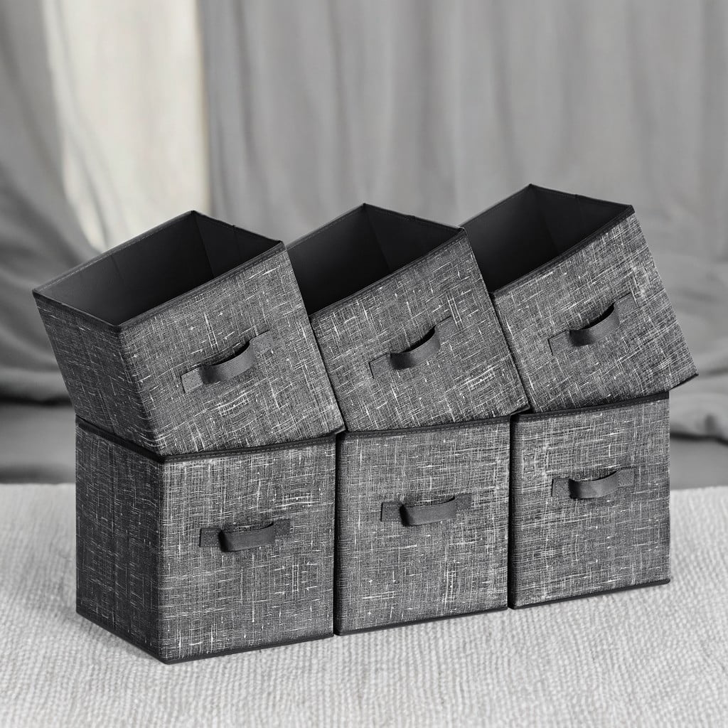 11" Cube Storage Bin 6 Foldable Fabric Cube Organizer Bin with Double Handles Storage Box for Living Room Bedroom Office Black
