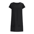 thumbnail image 3 of Summer Savings Clearance! New Hot Cotton And Linen Summer Dresses 2022 Women's Solid Crewneck Loose Pleated Dress Fashion Short Sleeve Beach Casual Dress Knee Length, 3 of 5