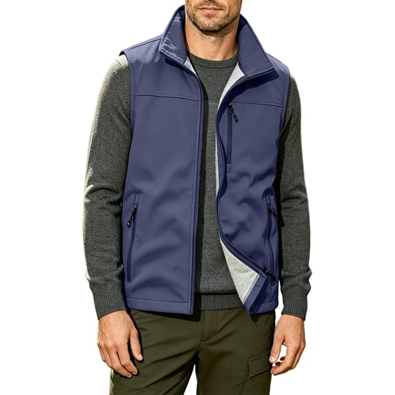 WRKEKC Softshell Vest for Men Stand Collar Zip-Up Multi Pocket Windproof Sleeveless Outerwear for Hiking and Daily Outfits