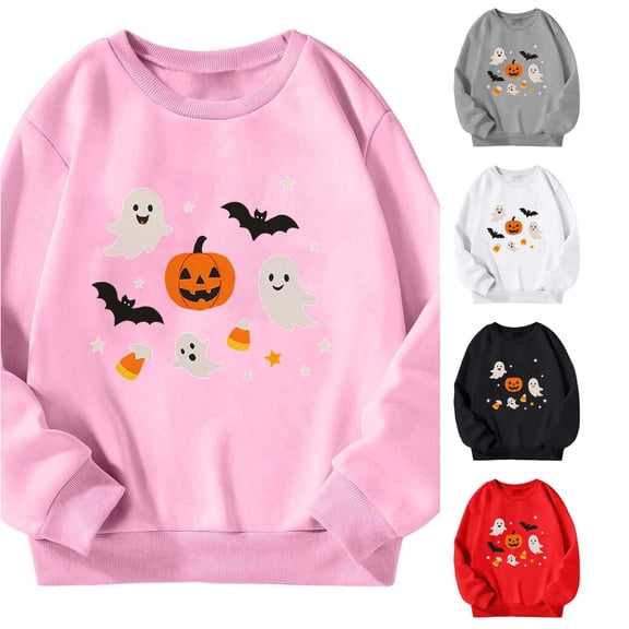 Bigetiay Girls Halloween Pumpkin Print Pullover Sweatshirts Long Sleeve Warm Fall Sweatshirt 7-8 Years