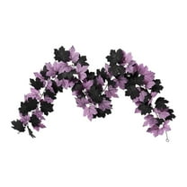 Halloween Garland, 5.6 FT Fall Maple Leaf Garland with Black Purple Willow Vines, Artificial Autumn Hanging Decor for Thanksgiving, Home, Wall, Wedding & Party Decoration
