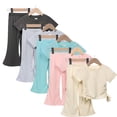 thumbnail image 2 of HAOYUNL Baby Girls Summer Set 12M-10Y Kids Thin Casual Set Toddler Solid Color Flared Pants and Top in Korean Style, 2 of 10