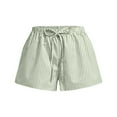 thumbnail image 5 of Women's Shorts Striped Shorts For Women High Waisted Beach Casual Drawstring Pull On Elastic Waist Summer Shorts With Pockets,Green Women's Shorts S, 5 of 5
