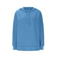 thumbnail image 7 of Htigea Women's Long Sleeve Sweatshirts Casual V Neck Hooded Tops Drawstring Hoodies Thin Fleece Everyday Sweatshirt Light Blue L, 7 of 7