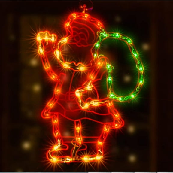 Christmas Window Silhouette Lights - Lighted Double-Sided Santa Claus Decor | 50-Count Incandescent Mini Lights for Indoor Holiday Wall, Door & Glass Decor