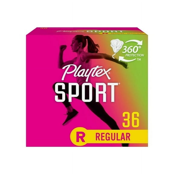Playtex Sport Regular Plastic Applicator Unscented Tampons, 36 Ct, 360 Degree Sport Level Protection ( 2 PACK )