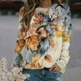 thumbnail image 2 of Pompotops Femmes Décontracté Imprimé Col Rond Pull Manches Longues Swertshirts Blouse T-shirt Tops, 2 of 5