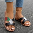 thumbnail image 1 of HTHLVMD Comfortable Leather-Like Slides, Summer Casual Toe Post Sandals, Ladies Wraparound Thick-Soled Straw Sandals Casual Plus-Size Fashionable Versatile Slides Spring Summer Trendy Pu, Black 6.5, 1 of 8