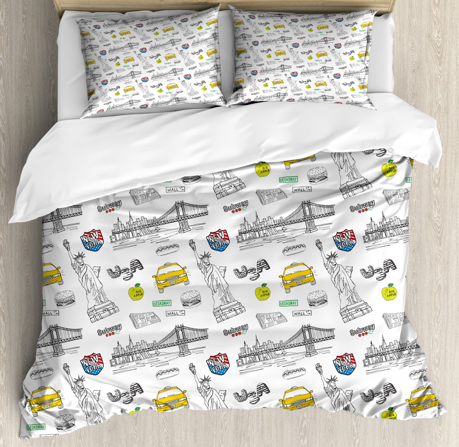 Usa Duvet Cover Set Statue Of Liberty New York City Hotdog