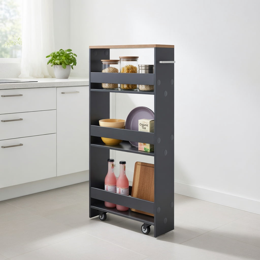 Demi Bonn Rolling Cart, Kitchen Island Cart, Rolling Kitchen Slim Storage Cart Mobile Shelving Organizer with Handle, for Kitchen, Dining Room, Gray